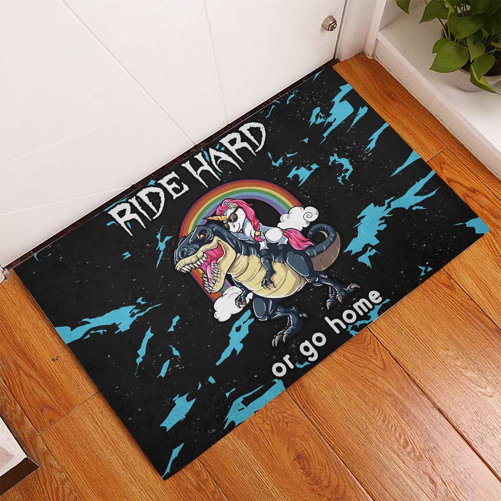 Christmas Dinosaur Unicorn Rubber Doormat Ride Hard or Go Home - Wonder Print Shop