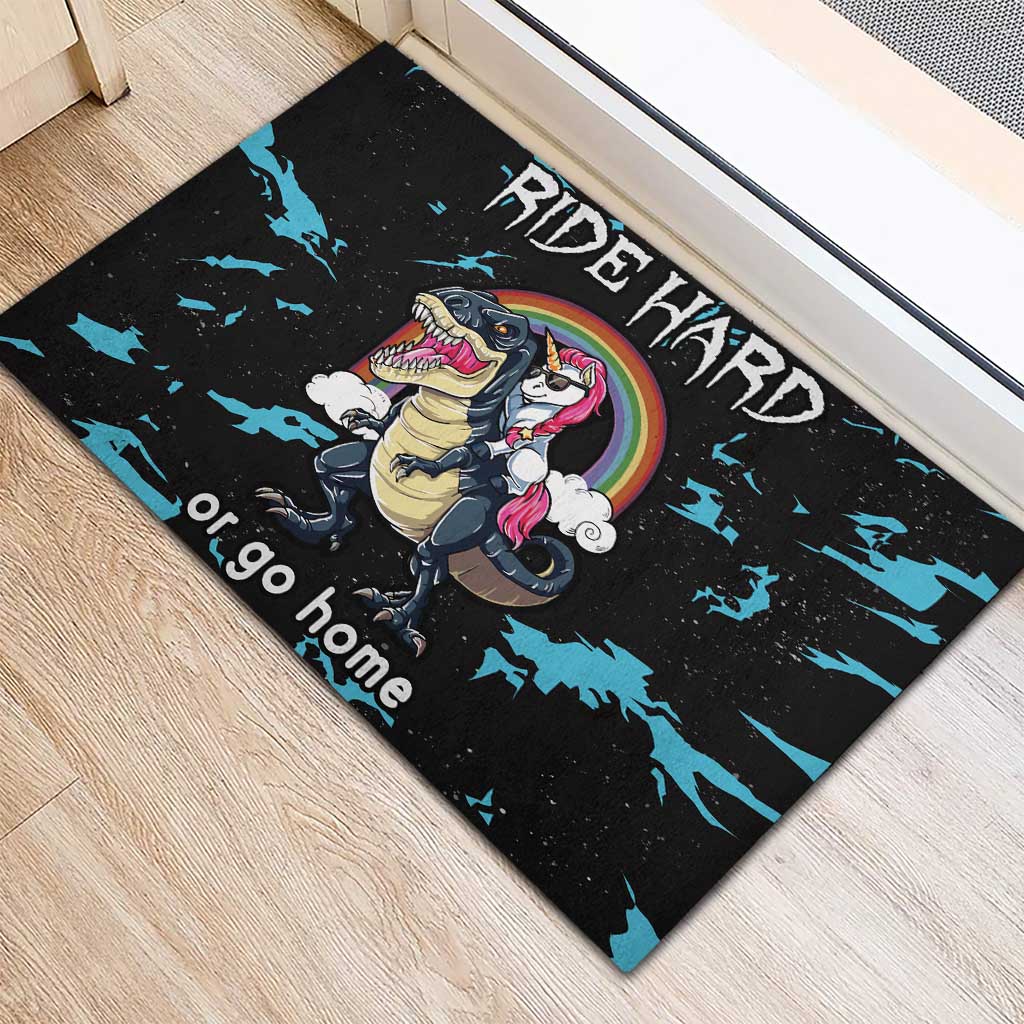Christmas Dinosaur Unicorn Rubber Doormat Ride Hard or Go Home - Wonder Print Shop