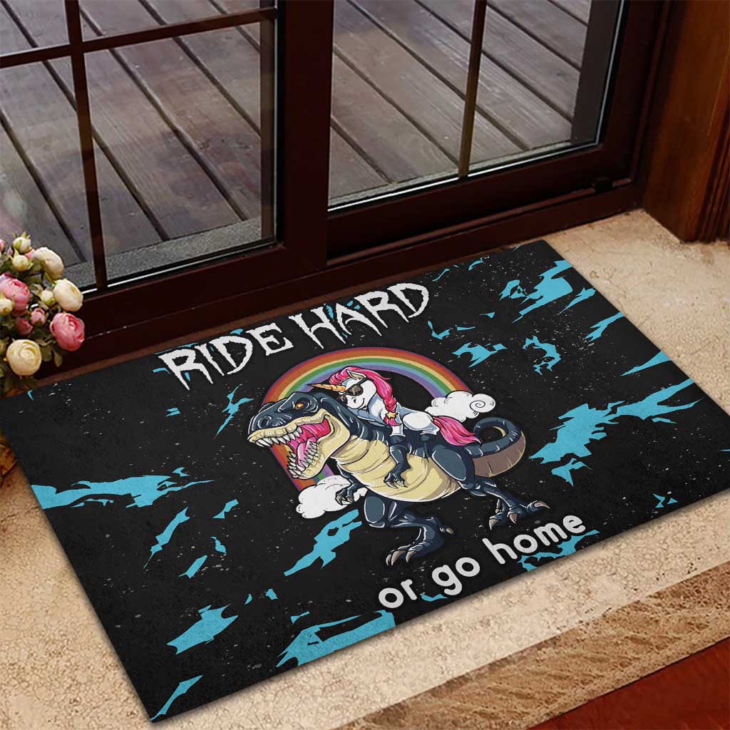 Christmas Dinosaur Unicorn Rubber Doormat Ride Hard or Go Home - Wonder Print Shop