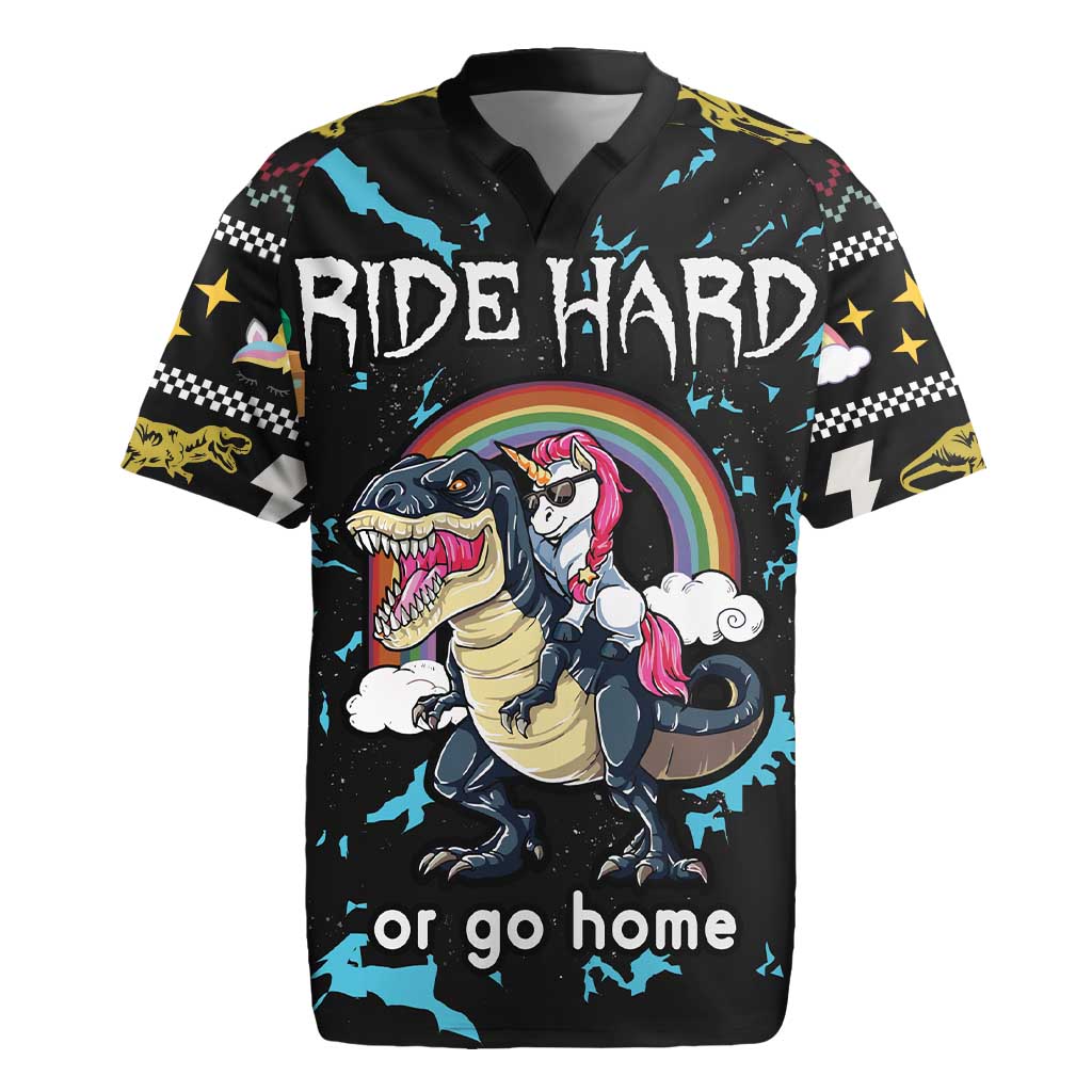 Christmas Dinosaur Unicorn Rugby Jersey Ride Hard or Go Home - Wonder Print Shop
