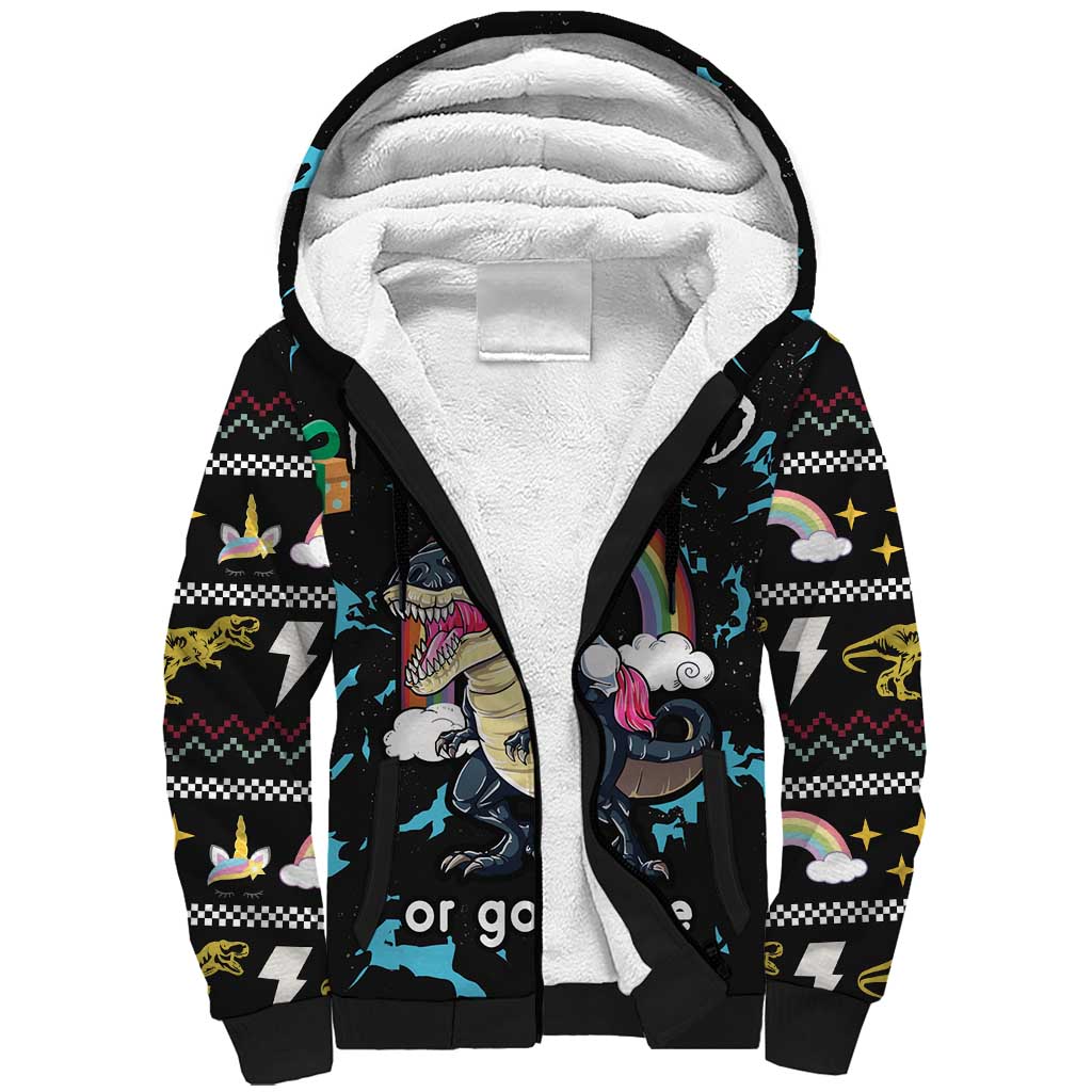 Christmas Dinosaur Unicorn Sherpa Hoodie Ride Hard or Go Home - Wonder Print Shop