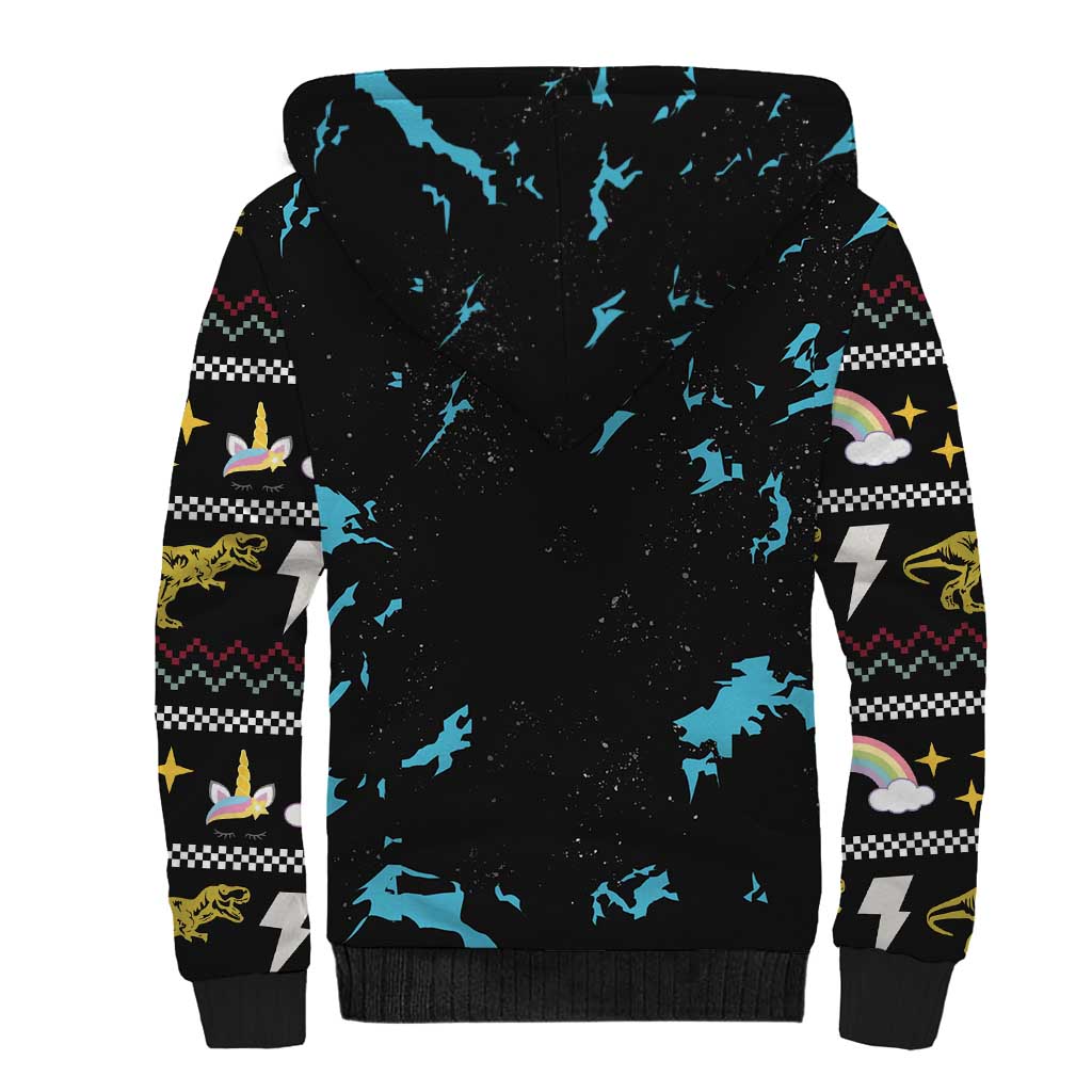 Christmas Dinosaur Unicorn Sherpa Hoodie Ride Hard or Go Home - Wonder Print Shop