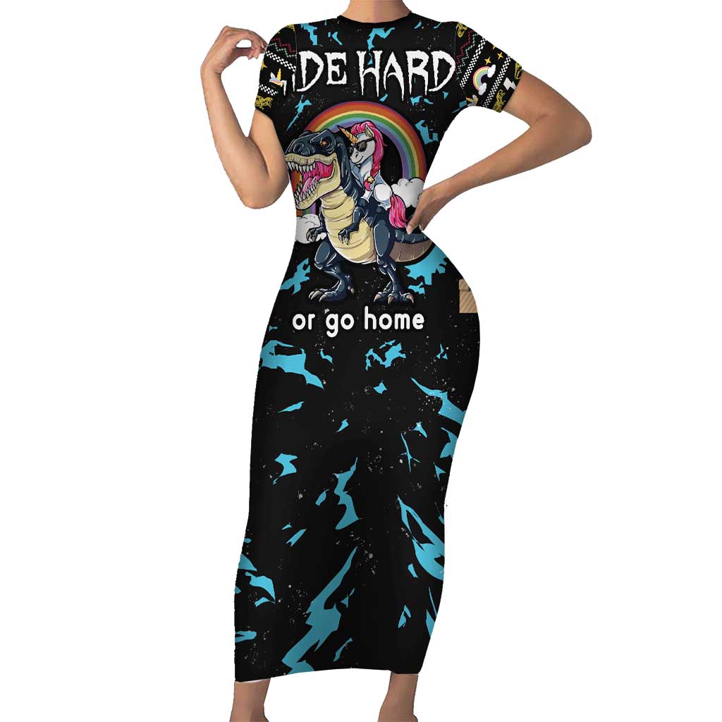 Christmas Dinosaur Unicorn Short Sleeve Bodycon Dress Ride Hard or Go Home - Wonder Print Shop