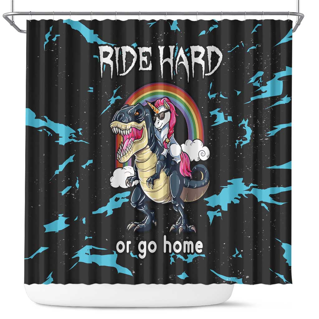 Christmas Dinosaur Unicorn Shower Curtain Ride Hard or Go Home