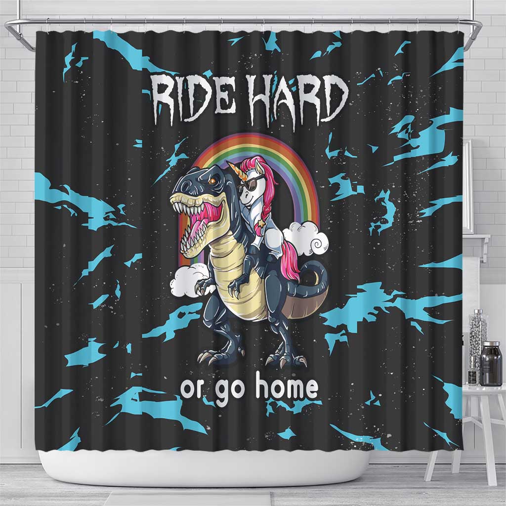 Christmas Dinosaur Unicorn Shower Curtain Ride Hard or Go Home