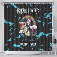 Christmas Dinosaur Unicorn Shower Curtain Ride Hard or Go Home