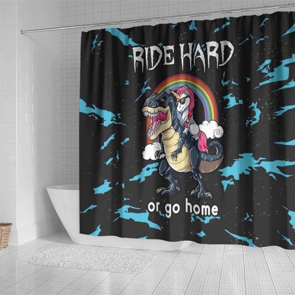 Christmas Dinosaur Unicorn Shower Curtain Ride Hard or Go Home