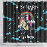 Christmas Dinosaur Unicorn Shower Curtain Ride Hard or Go Home