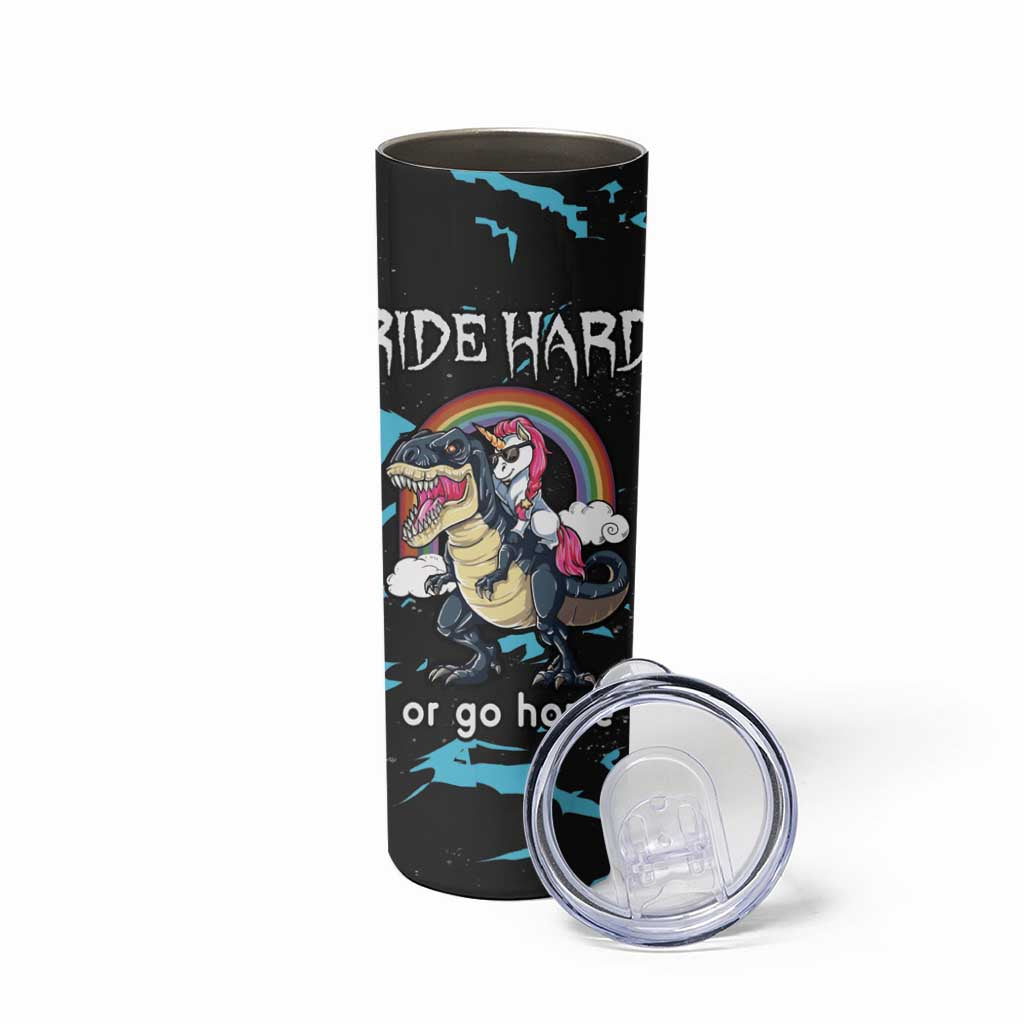 Christmas Dinosaur Unicorn Skinny Tumbler Ride Hard or Go Home - Wonder Print Shop