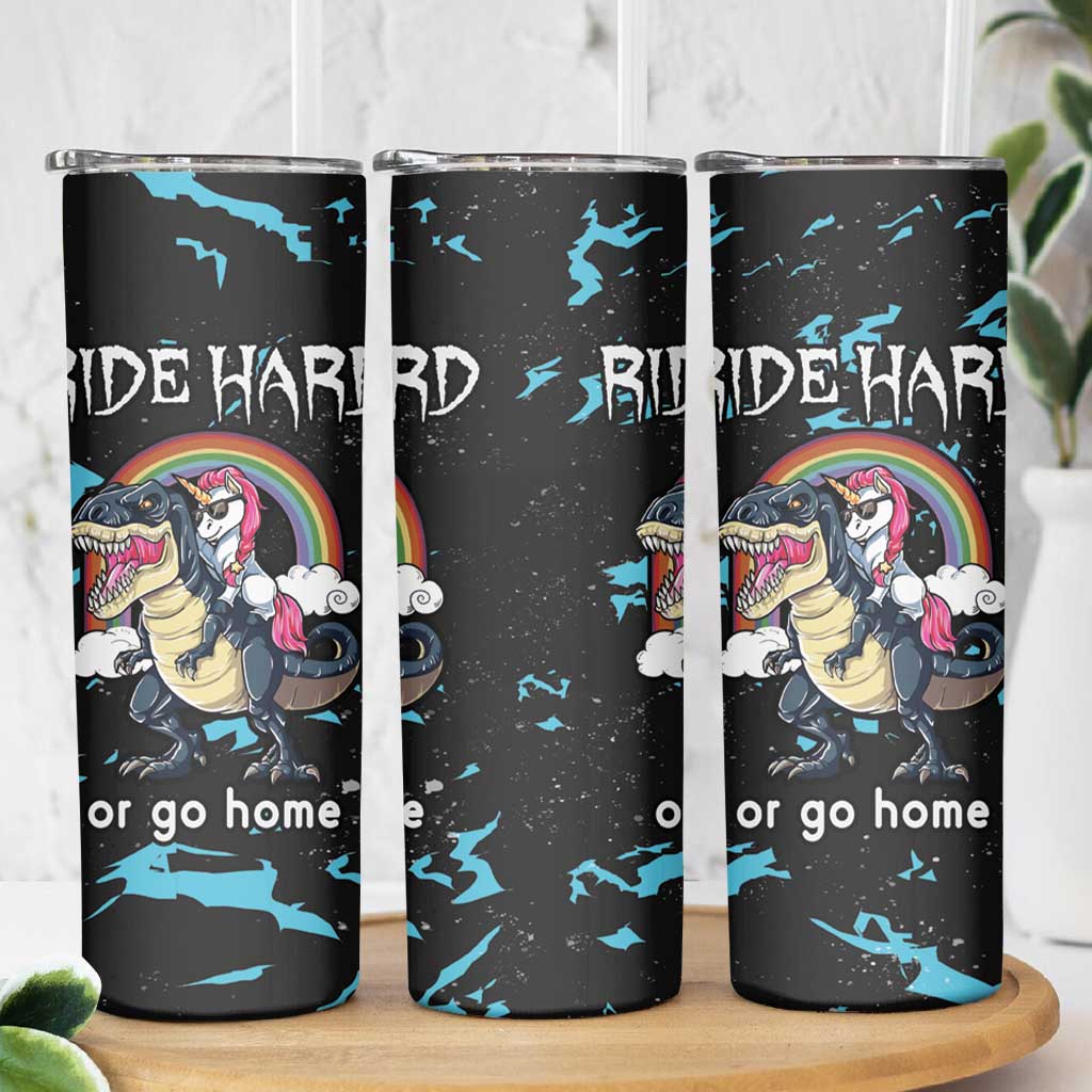Christmas Dinosaur Unicorn Skinny Tumbler Ride Hard or Go Home - Wonder Print Shop