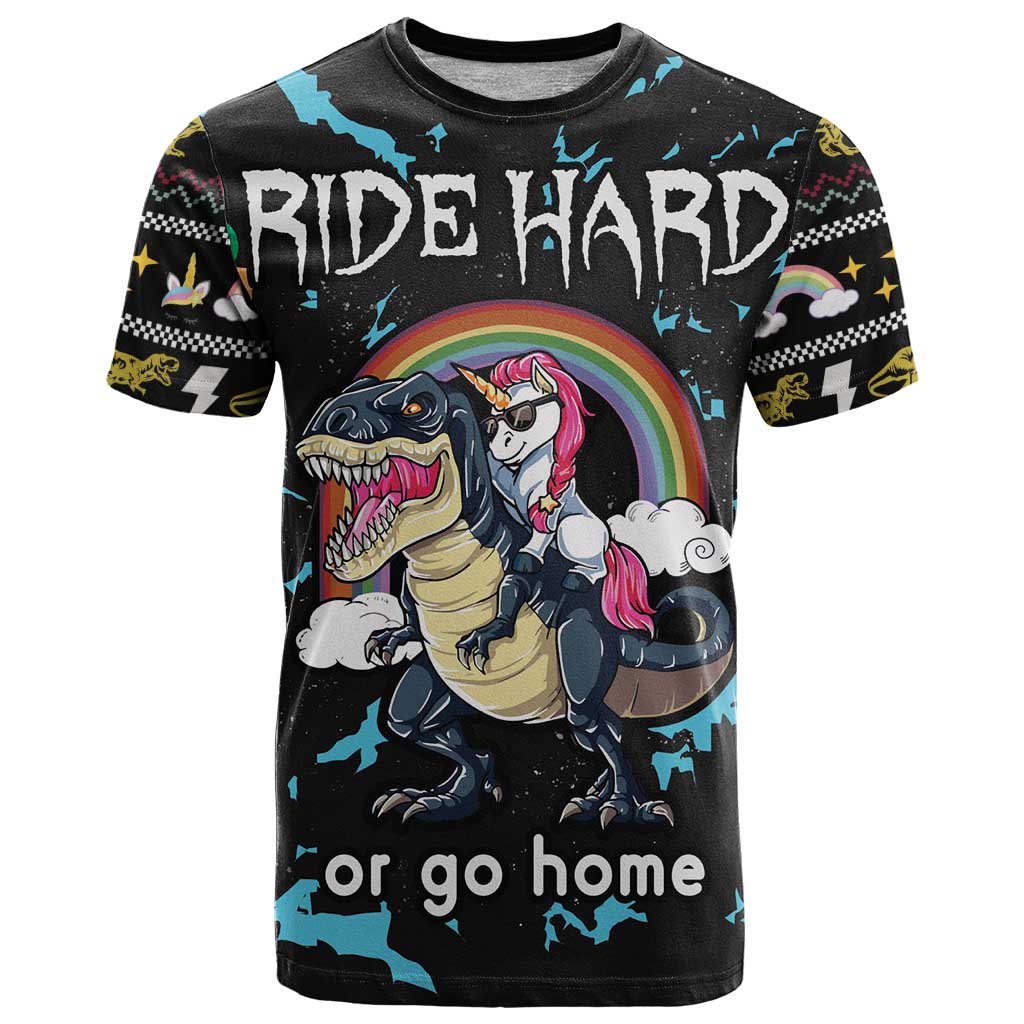Christmas Dinosaur Unicorn T Shirt Ride Hard or Go Home - Wonder Print Shop