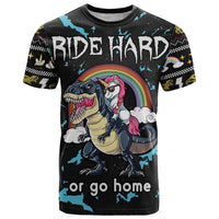 Christmas Dinosaur Unicorn T Shirt Ride Hard or Go Home - Wonder Print Shop