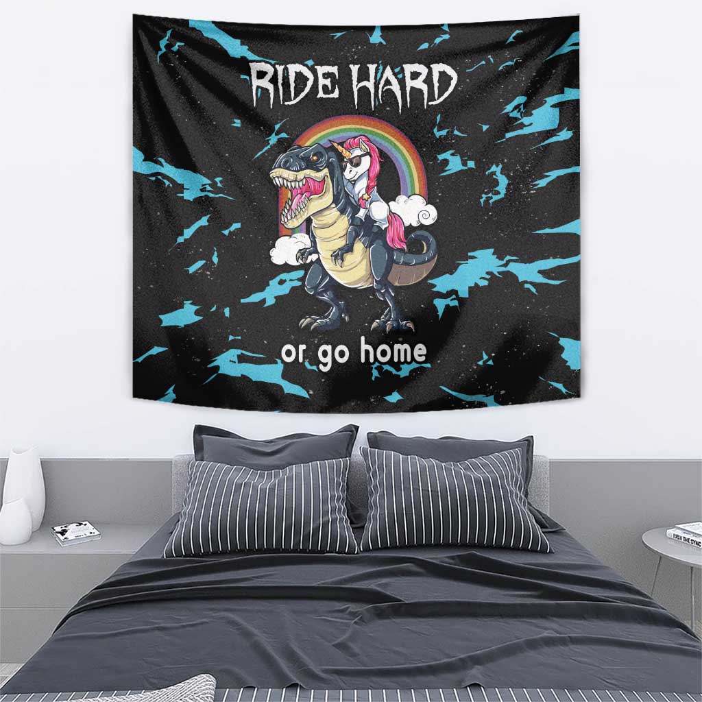 Christmas Dinosaur Unicorn Tapestry Ride Hard or Go Home - Wonder Print Shop