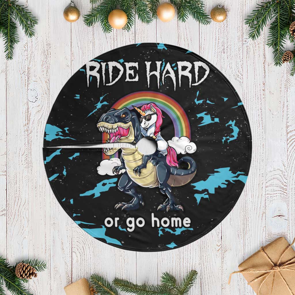 Christmas Dinosaur Unicorn Tree Skirt Ride Hard or Go Home - Wonder Print Shop