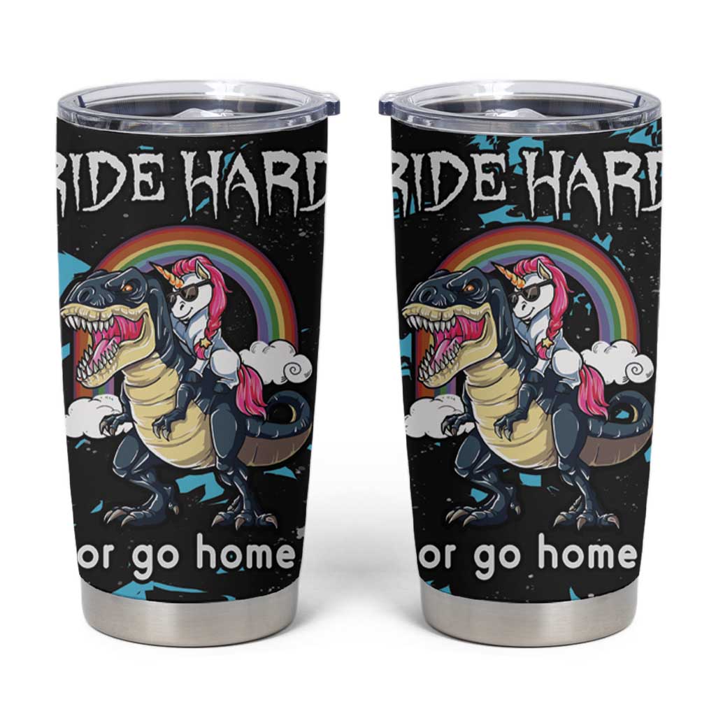 Christmas Dinosaur Unicorn Tumbler Cup Ride Hard or Go Home - Wonder Print Shop