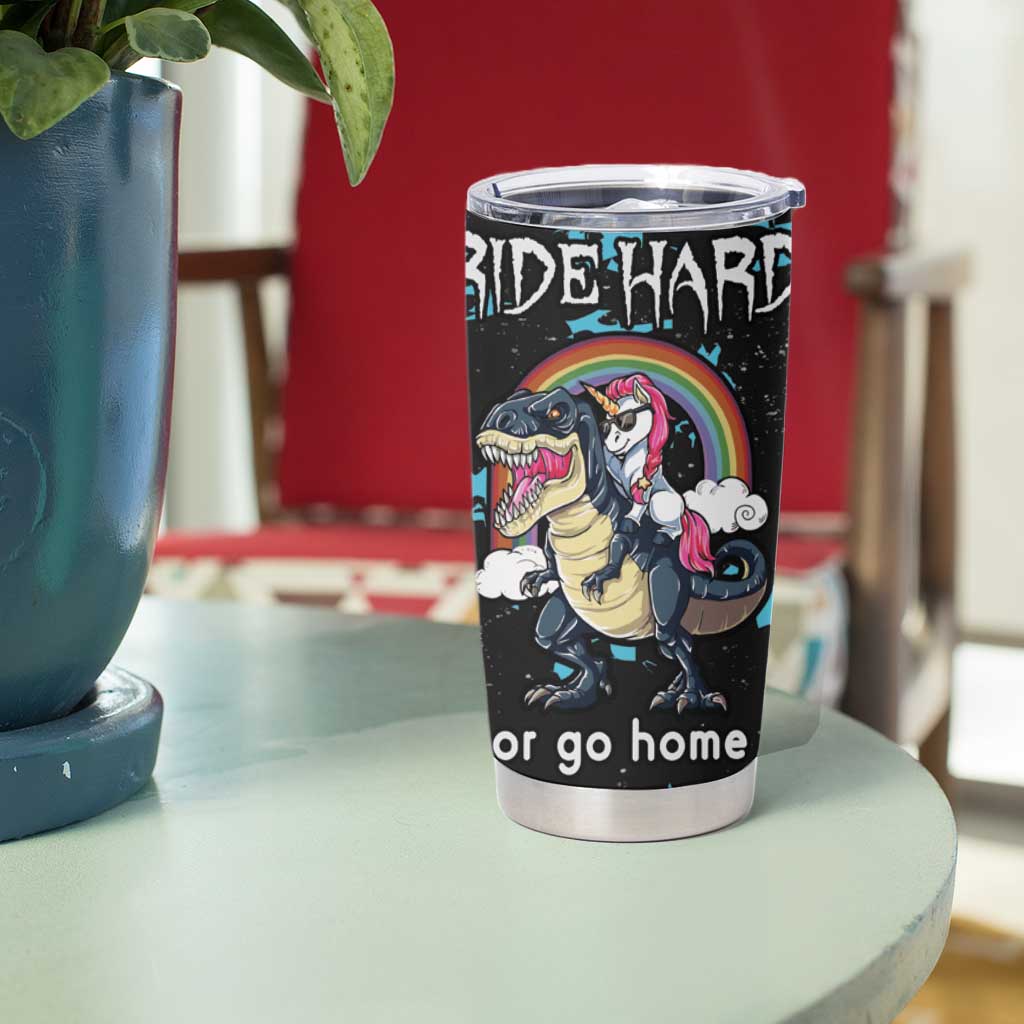 Christmas Dinosaur Unicorn Tumbler Cup Ride Hard or Go Home - Wonder Print Shop