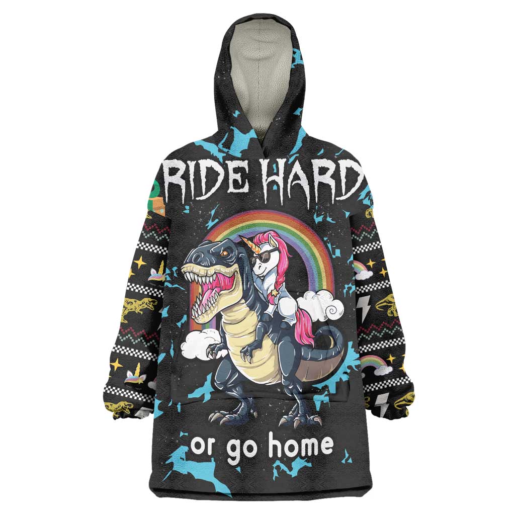 Christmas Dinosaur Unicorn Wearable Blanket Hoodie Ride Hard or Go Home - Wonder Print Shop