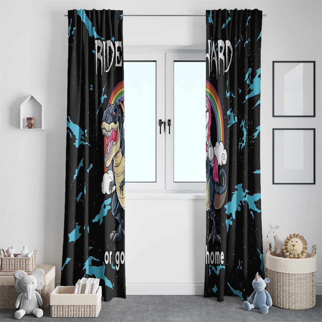 Christmas Dinosaur Unicorn Window Curtain Ride Hard or Go Home - Wonder Print Shop