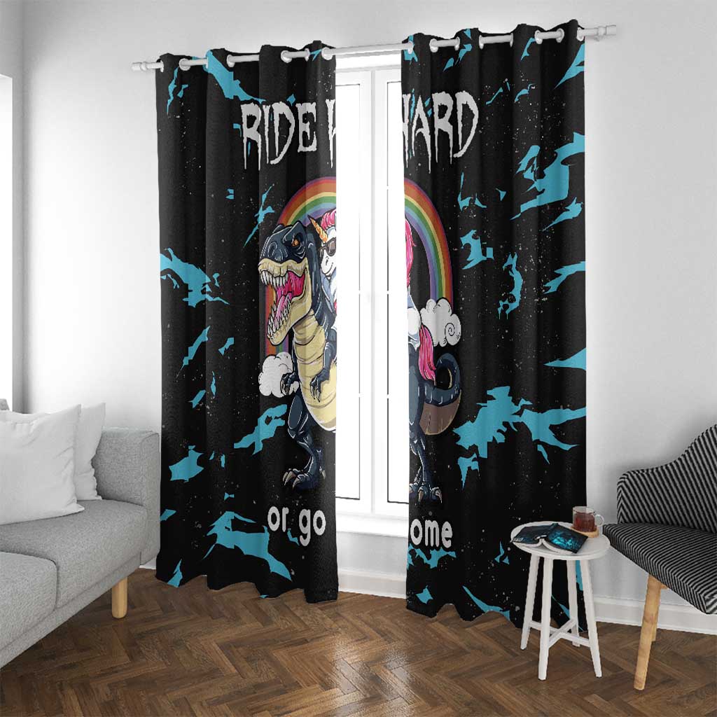 Christmas Dinosaur Unicorn Window Curtain Ride Hard or Go Home - Wonder Print Shop