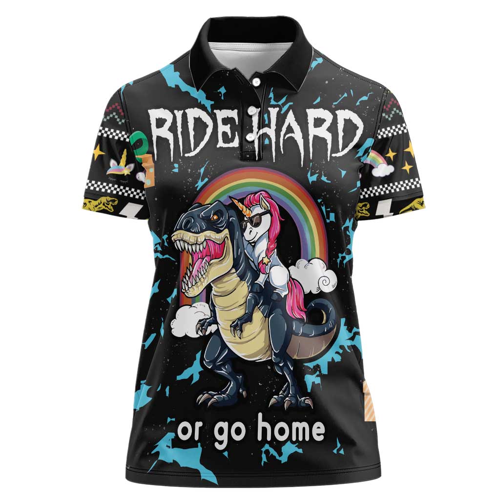 Christmas Dinosaur Unicorn Women Polo Shirt Ride Hard or Go Home - Wonder Print Shop
