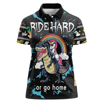 Christmas Dinosaur Unicorn Women Polo Shirt Ride Hard or Go Home - Wonder Print Shop