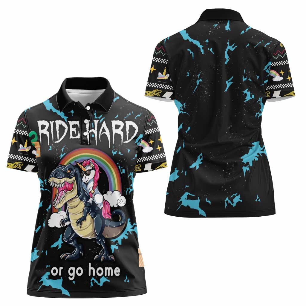 Christmas Dinosaur Unicorn Women Polo Shirt Ride Hard or Go Home - Wonder Print Shop
