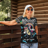 Christmas Dinosaur Unicorn Women Polo Shirt Ride Hard or Go Home - Wonder Print Shop