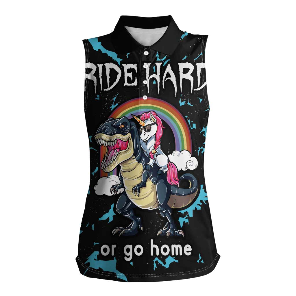 Christmas Dinosaur Unicorn Women Sleeveless Polo Shirt Ride Hard or Go Home - Wonder Print Shop