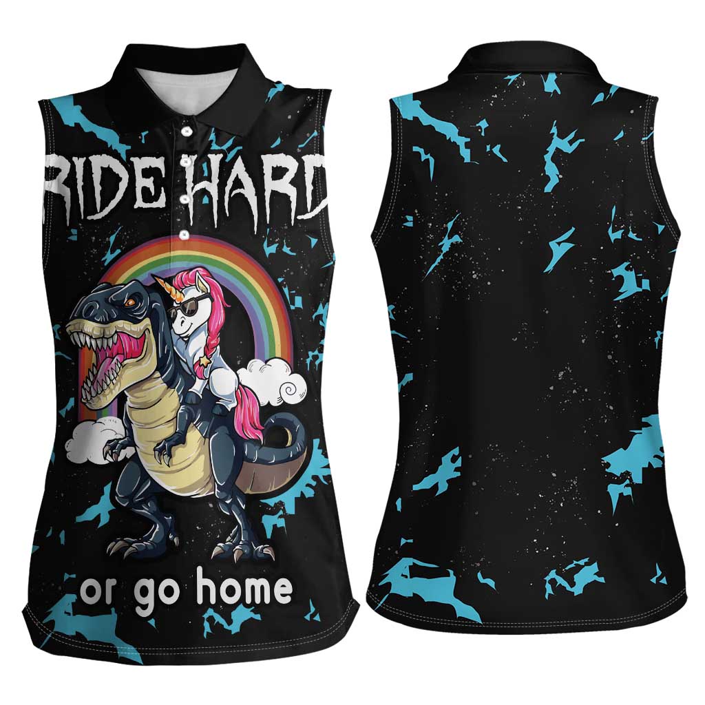 Christmas Dinosaur Unicorn Women Sleeveless Polo Shirt Ride Hard or Go Home - Wonder Print Shop