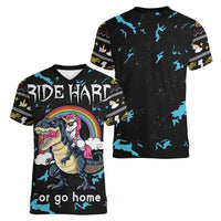 Christmas Dinosaur Unicorn Women V-Neck T-Shirt Ride Hard or Go Home - Wonder Print Shop