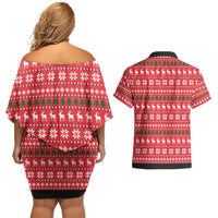 Christian Party Couples Matching Off Shoulder Short Dress and Hawaiian Shirt God Christmas It's My Birthday - Wonder Print Shop