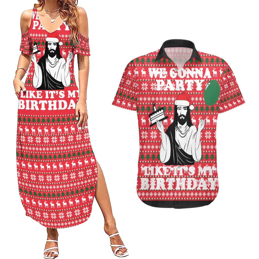 Christian Party Couples Matching Summer Maxi Dress and Hawaiian Shirt God Christmas It's My Birthday - Wonder Print Shop