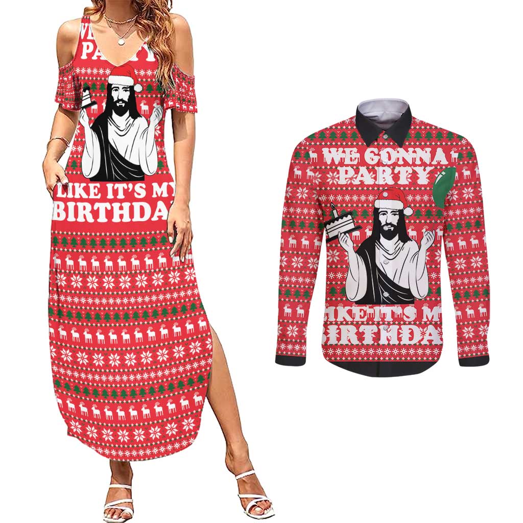 Christian Party Couples Matching Summer Maxi Dress and Long Sleeve Button Shirt God Christmas It's My Birthday - Wonder Print Shop