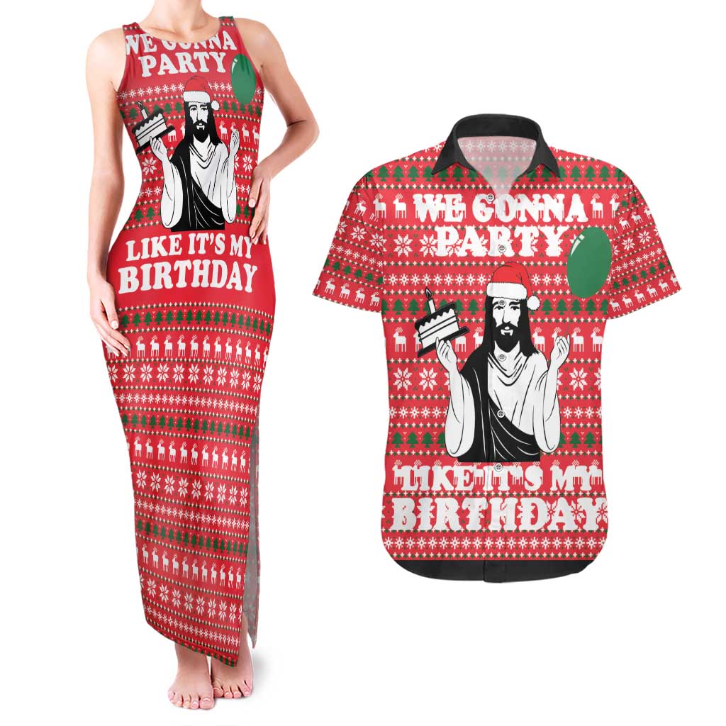 Christian Party Couples Matching Tank Maxi Dress and Hawaiian Shirt God Christmas It's My Birthday - Wonder Print Shop