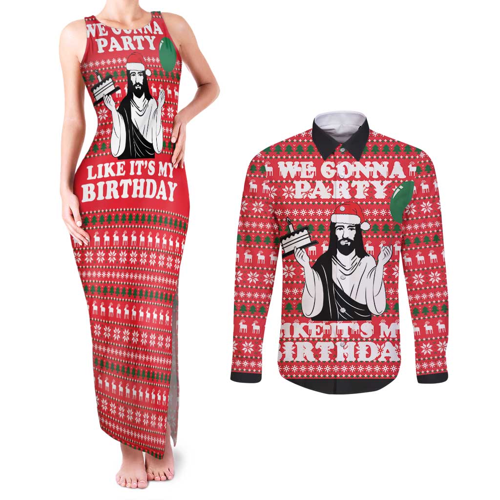Christian Party Couples Matching Tank Maxi Dress and Long Sleeve Button Shirt God Christmas It's My Birthday - Wonder Print Shop