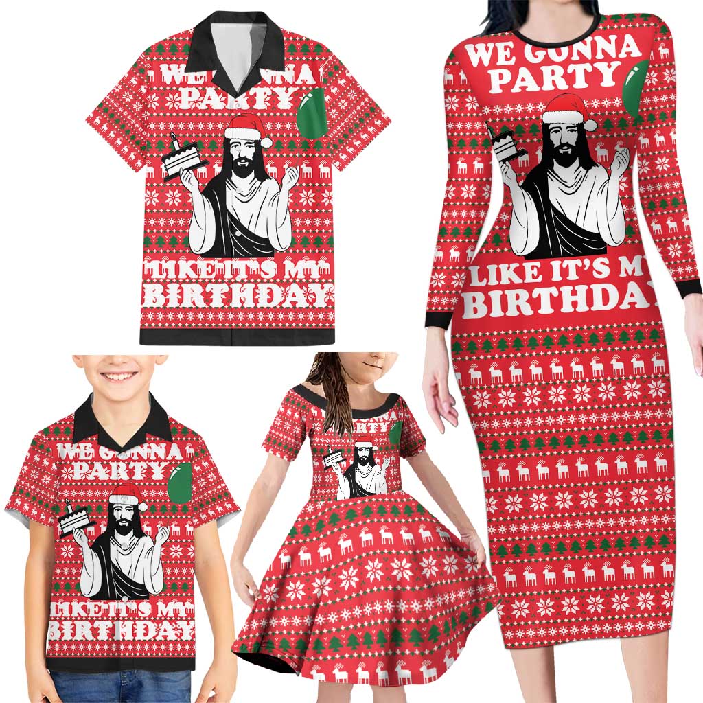 Christian Party Family Matching Long Sleeve Bodycon Dress and Hawaiian Shirt God Christmas It's My Birthday - Wonder Print Shop