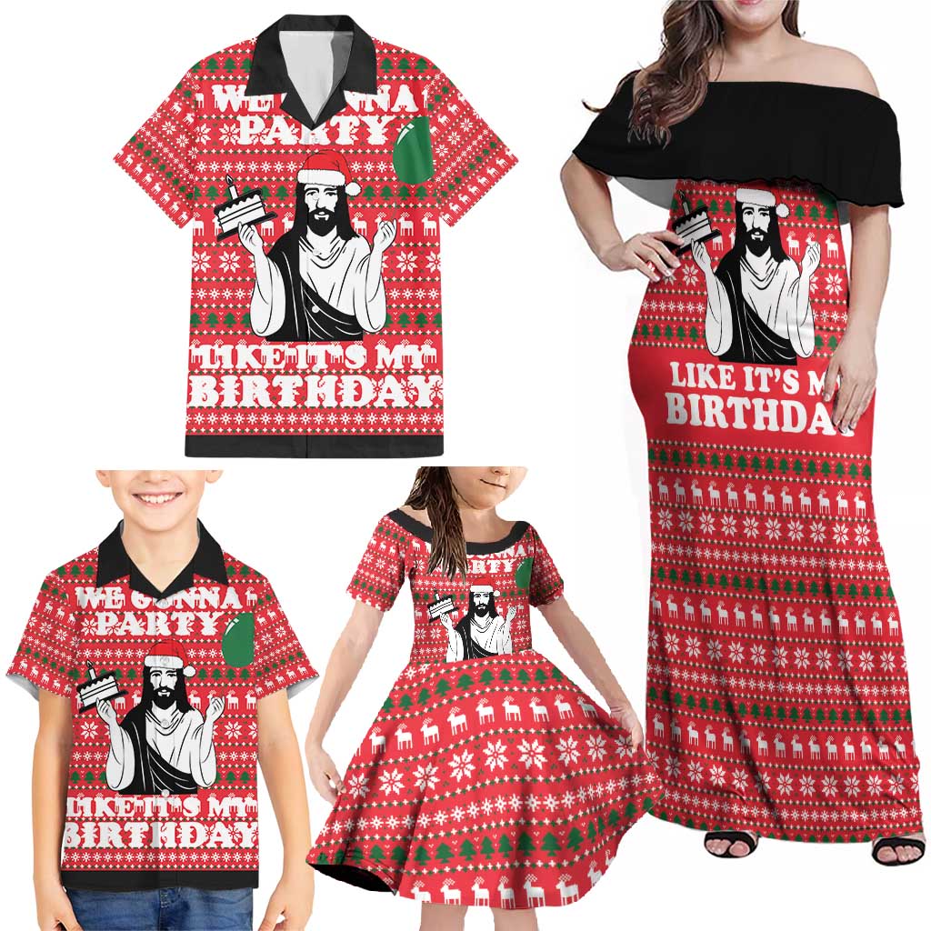 Christian Party Family Matching Off Shoulder Maxi Dress and Hawaiian Shirt God Christmas It's My Birthday - Wonder Print Shop