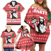 Christian Party Family Matching Off Shoulder Short Dress and Hawaiian Shirt God Christmas It's My Birthday - Wonder Print Shop
