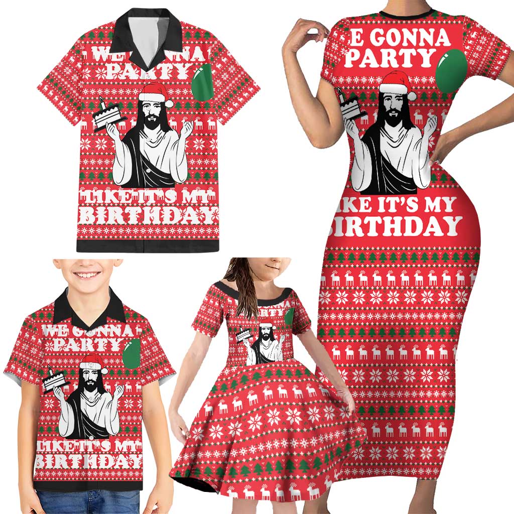 Christian Party Family Matching Short Sleeve Bodycon Dress and Hawaiian Shirt God Christmas It's My Birthday - Wonder Print Shop