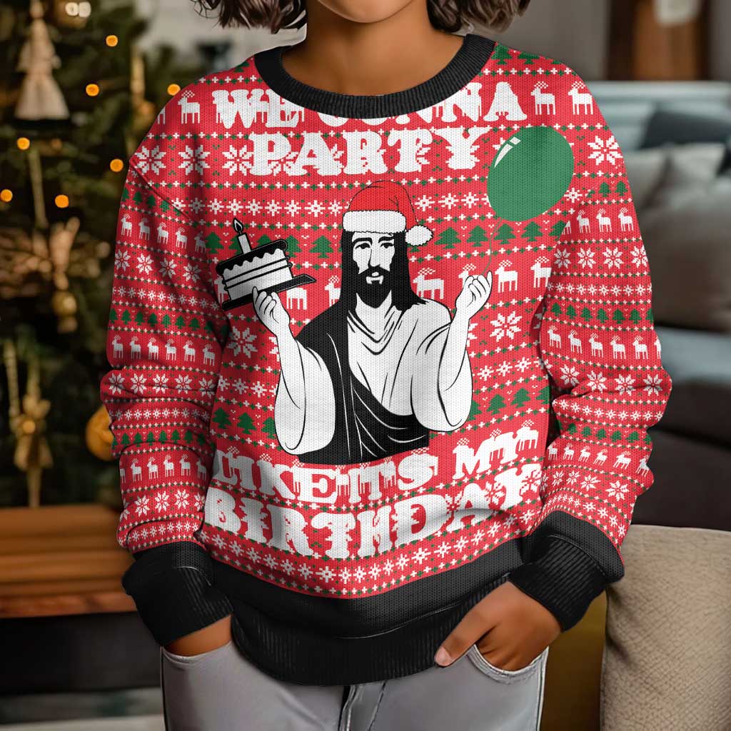 Christian Party Kid Ugly Christmas Sweater God Christmas It's My Birthday - Wonder Print Shop