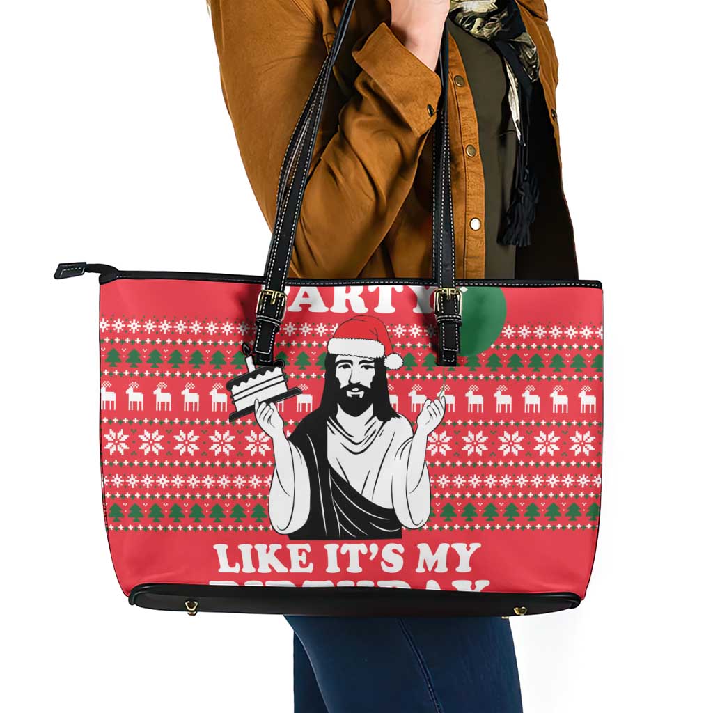 Christian Party Leather Tote Bag God Christmas It's My Birthday - Wonder Print Shop