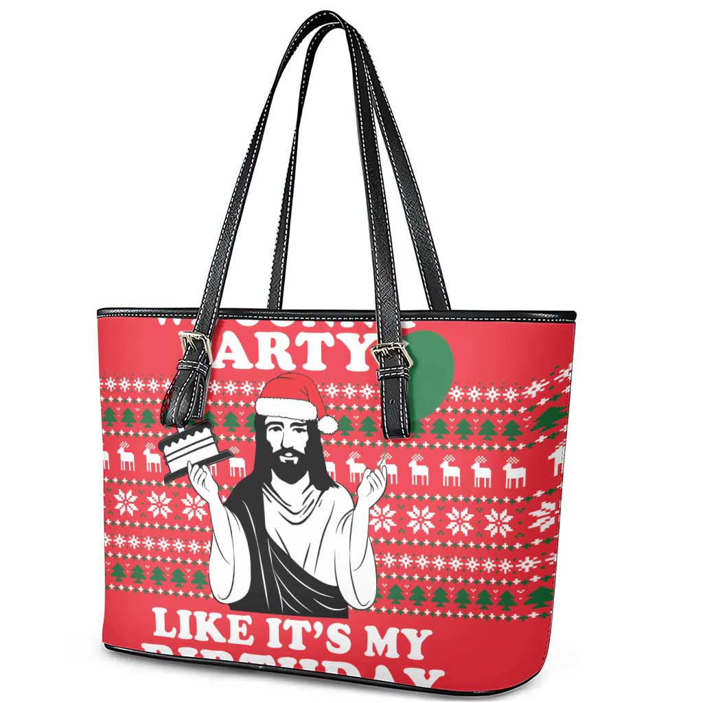 Christian Party Leather Tote Bag God Christmas It's My Birthday - Wonder Print Shop