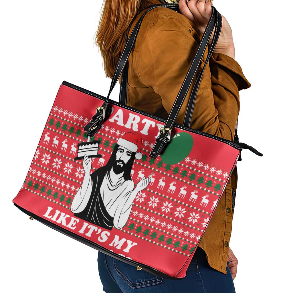 Christian Party Leather Tote Bag God Christmas It's My Birthday - Wonder Print Shop