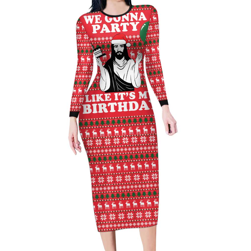 Christian Party Long Sleeve Bodycon Dress God Christmas It's My Birthday - Wonder Print Shop