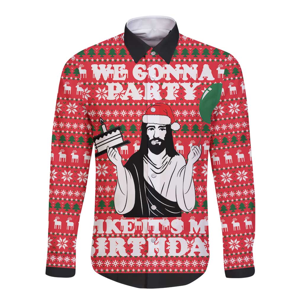 Christian Party Long Sleeve Button Shirt God Christmas It's My Birthday - Wonder Print Shop