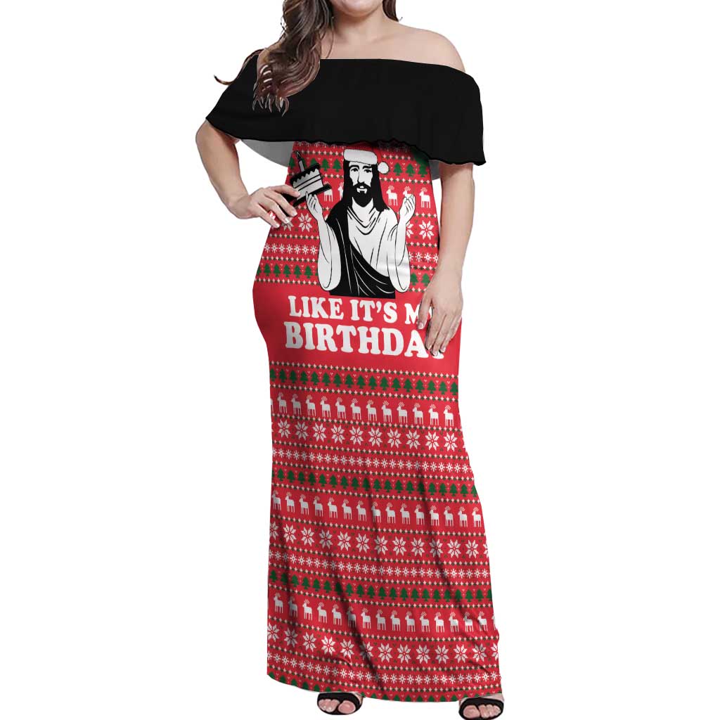 Christian Party Off Shoulder Maxi Dress God Christmas It's My Birthday - Wonder Print Shop