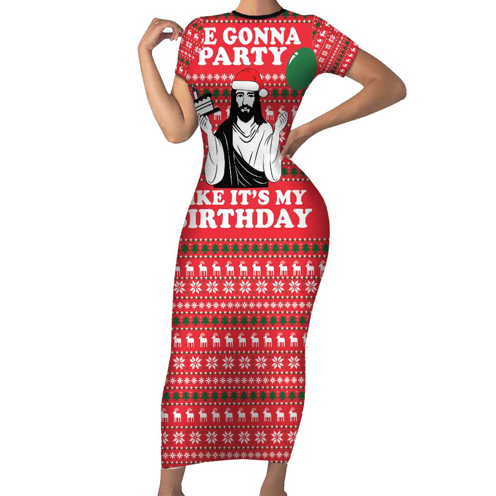 Christian Party Short Sleeve Bodycon Dress God Christmas It's My Birthday - Wonder Print Shop