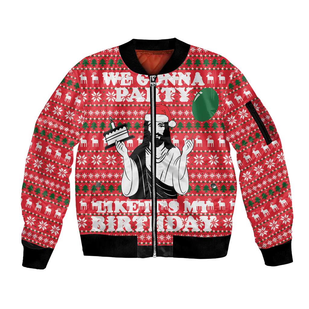 Christian Party Sleeve Zip Bomber Jacket God Christmas It's My Birthday - Wonder Print Shop
