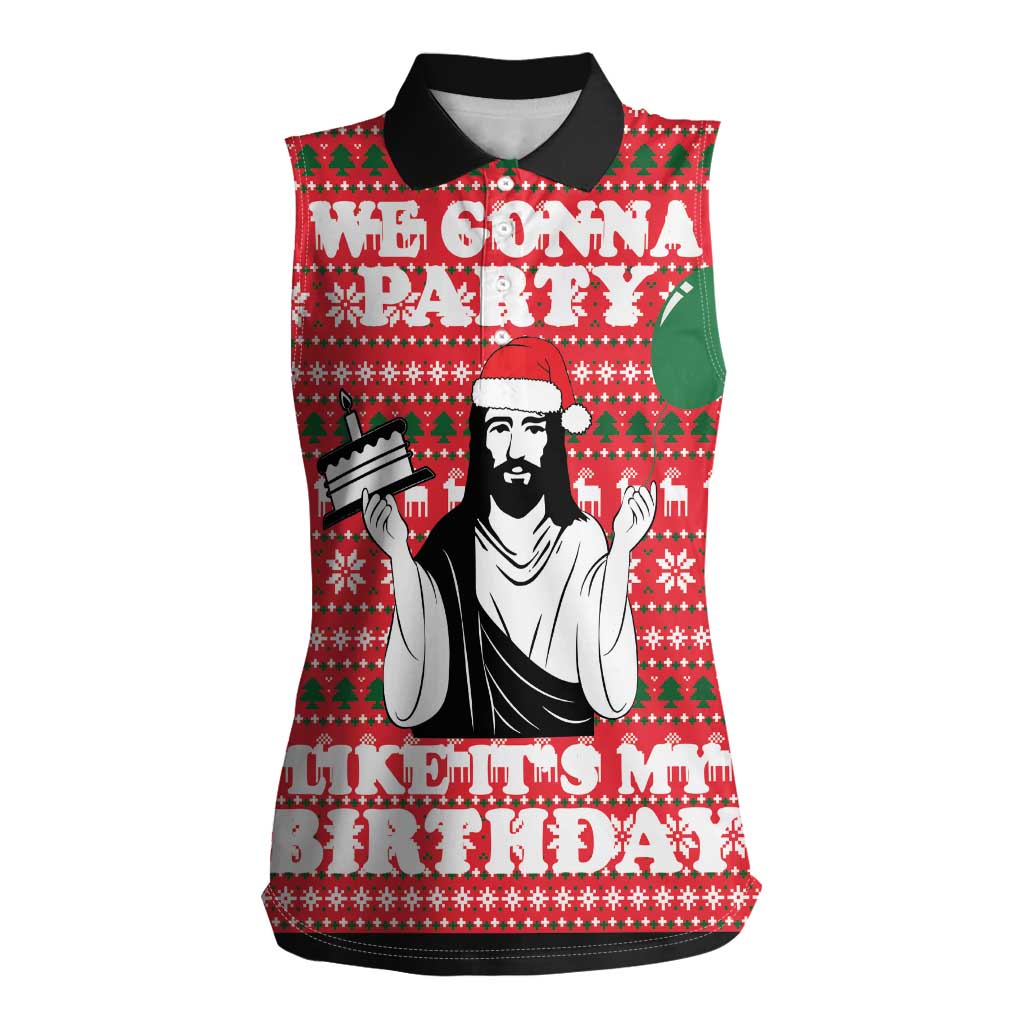 Christian Party Women Sleeveless Polo Shirt God Christmas It's My Birthday - Wonder Print Shop