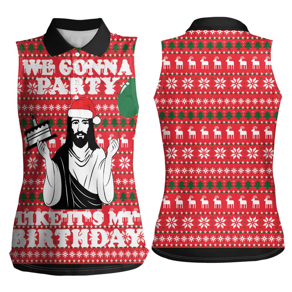 Christian Party Women Sleeveless Polo Shirt God Christmas It's My Birthday - Wonder Print Shop